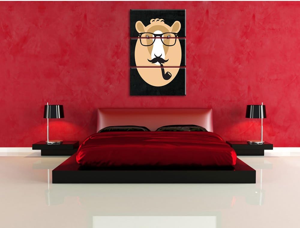 Pixxprint Hipster Schaf als Leinwandbild/Grösse: 3 Teilig (120x80 cm) cm/Wandbild/Kunstdruck/fertig