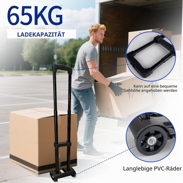 Transportkarre klappbar, Aluminium Langer Teleskopgriff 95.5 cm, Abmessungen Plattform 35 * 36cm, Tr