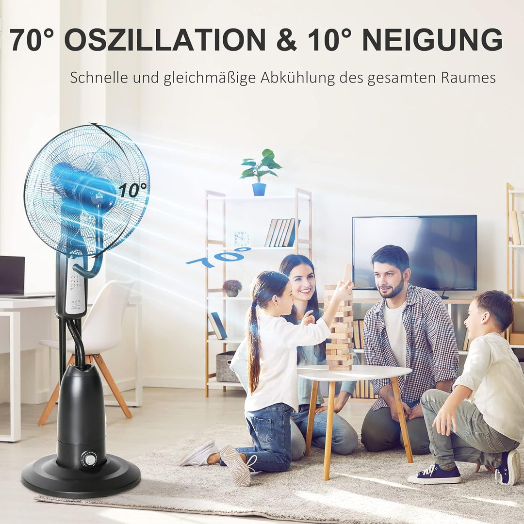 HOMCOM Standventilator mit 2,8 Liter Wasserkühlung, 90 W Ventilator mit Timer-Funktion Lüfter mit 3