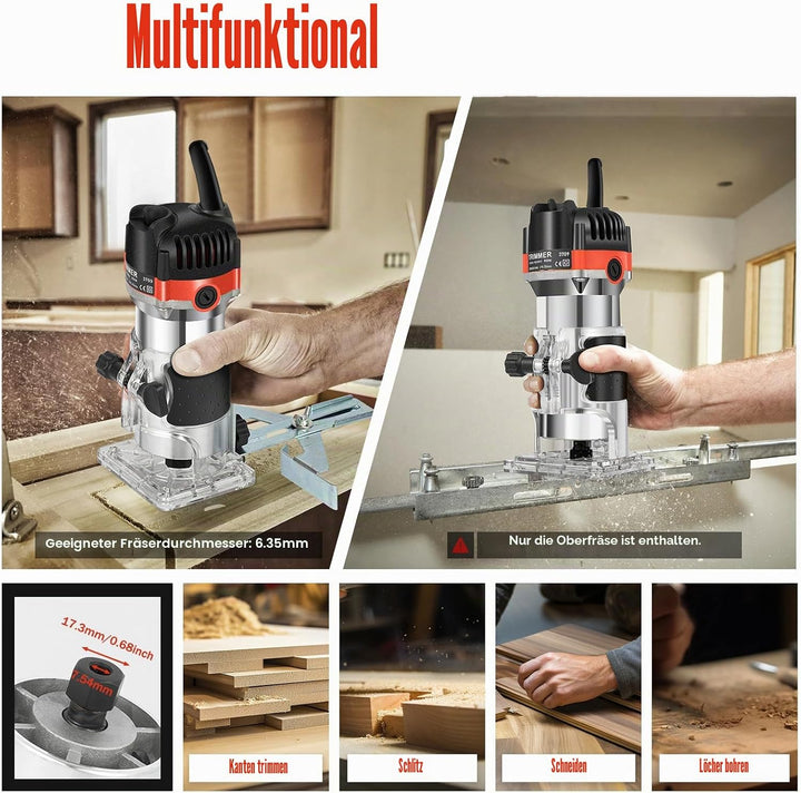 Elektrische Oberfräse Kantenfräse Holz Wood Fräsmaschine 800W - Oberfräse Professional Trimmen Einha
