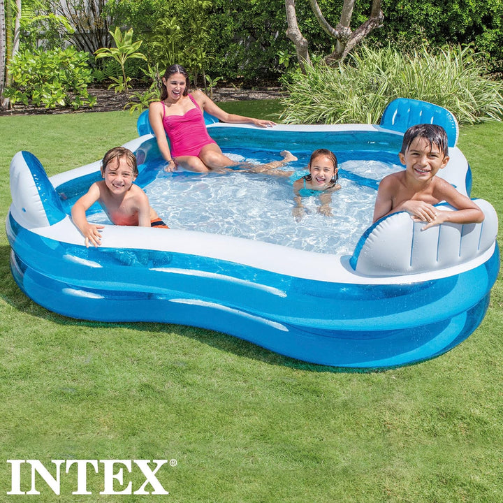 Intex 56475NP - Aufblasbares Swim Center Family Lounge, Blau Transparent/Weiss, 229 x 229 x 66 cm &