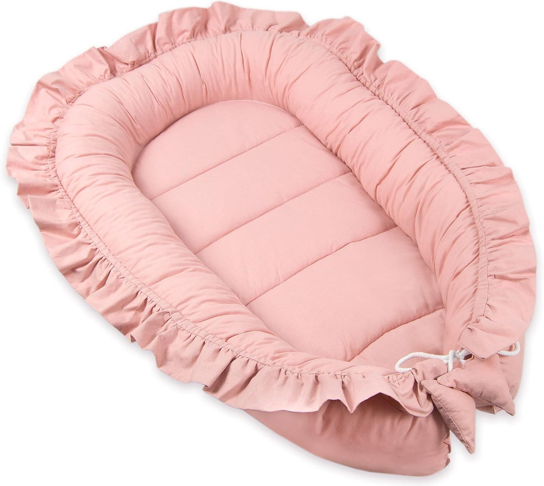 PIMKO Babynest mit rüschen Babynestchen für Baby Kuschelnest Babykokon für Säuglinge und Neugeborene
