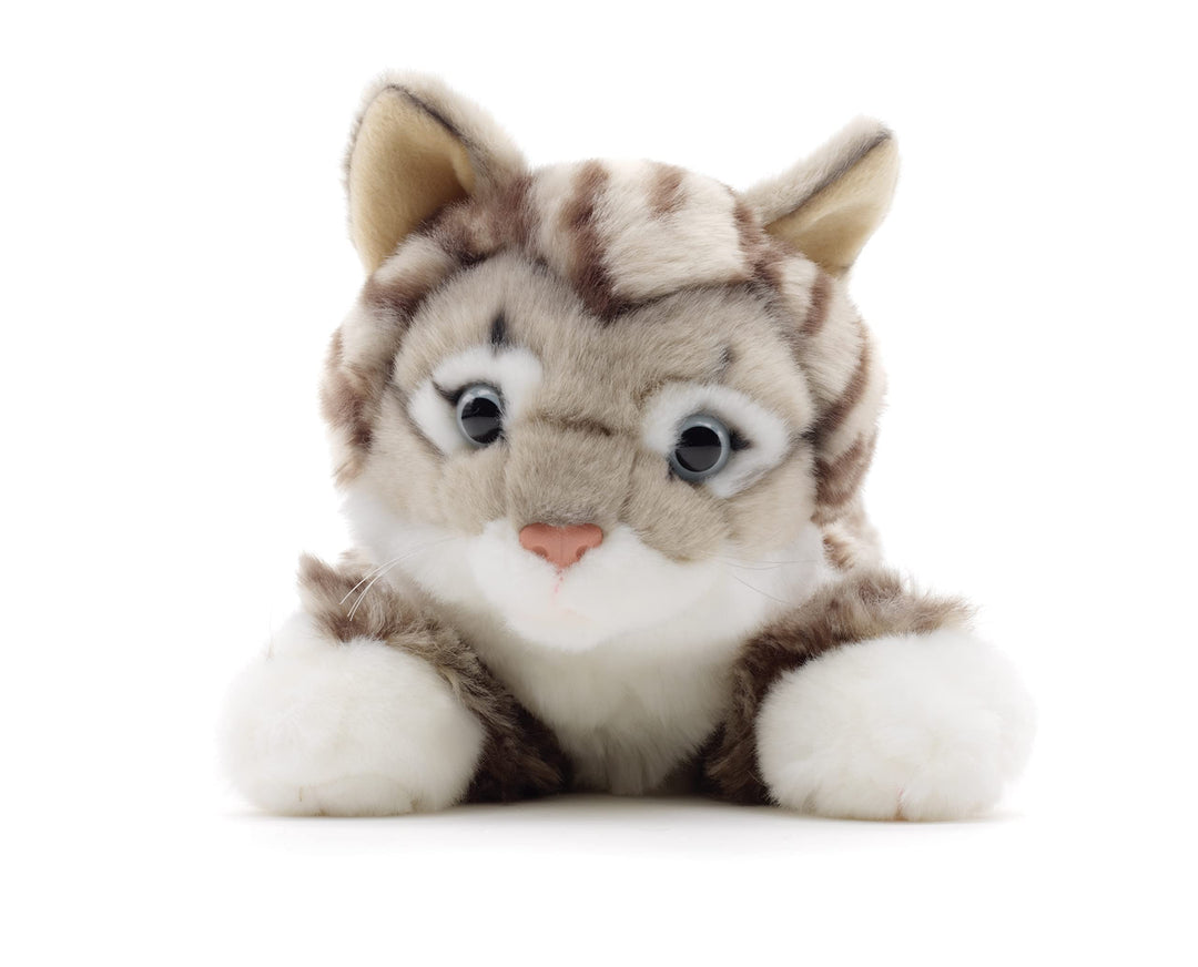 Uni-Toys - Katze mit getigertem Fell (grau), liegend - 38 cm (Länge) - Plüsch-Kätzchen - Plüschtier,