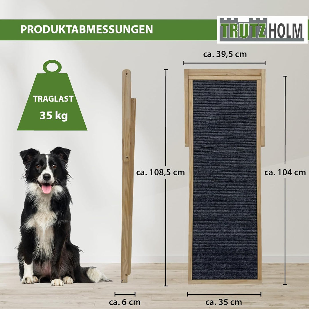 TRUTZHOLM Robuste Hunderampe aus Kiefernholz 104x35 cm höhenverstellbar 46/52/56 cm 35 kg Tragkraft