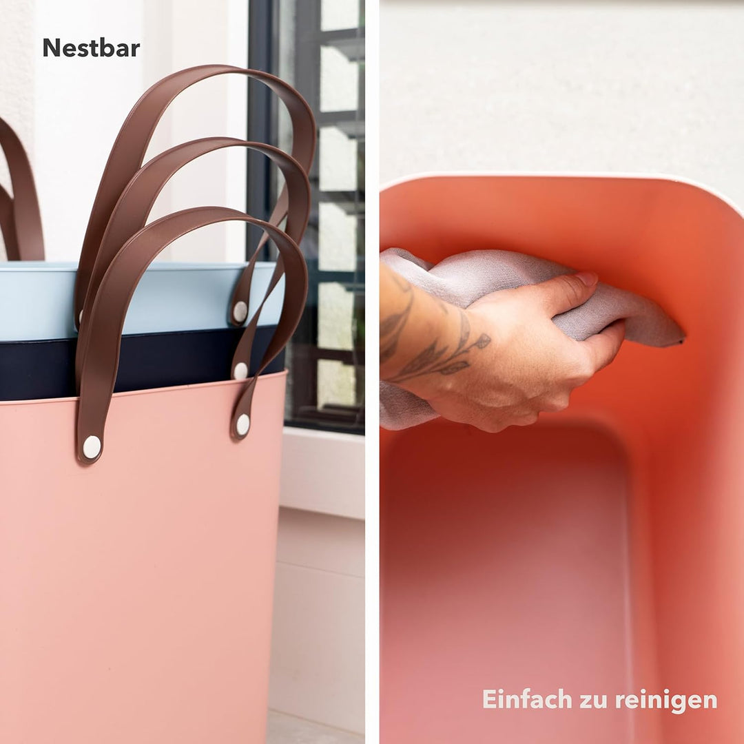 Rotho Albula 2er-Set Einkaufskorb, Kunststoff (PP recycelt), rosa, 2 x 25l, (40 x 23,5 x 34 cm), 2,