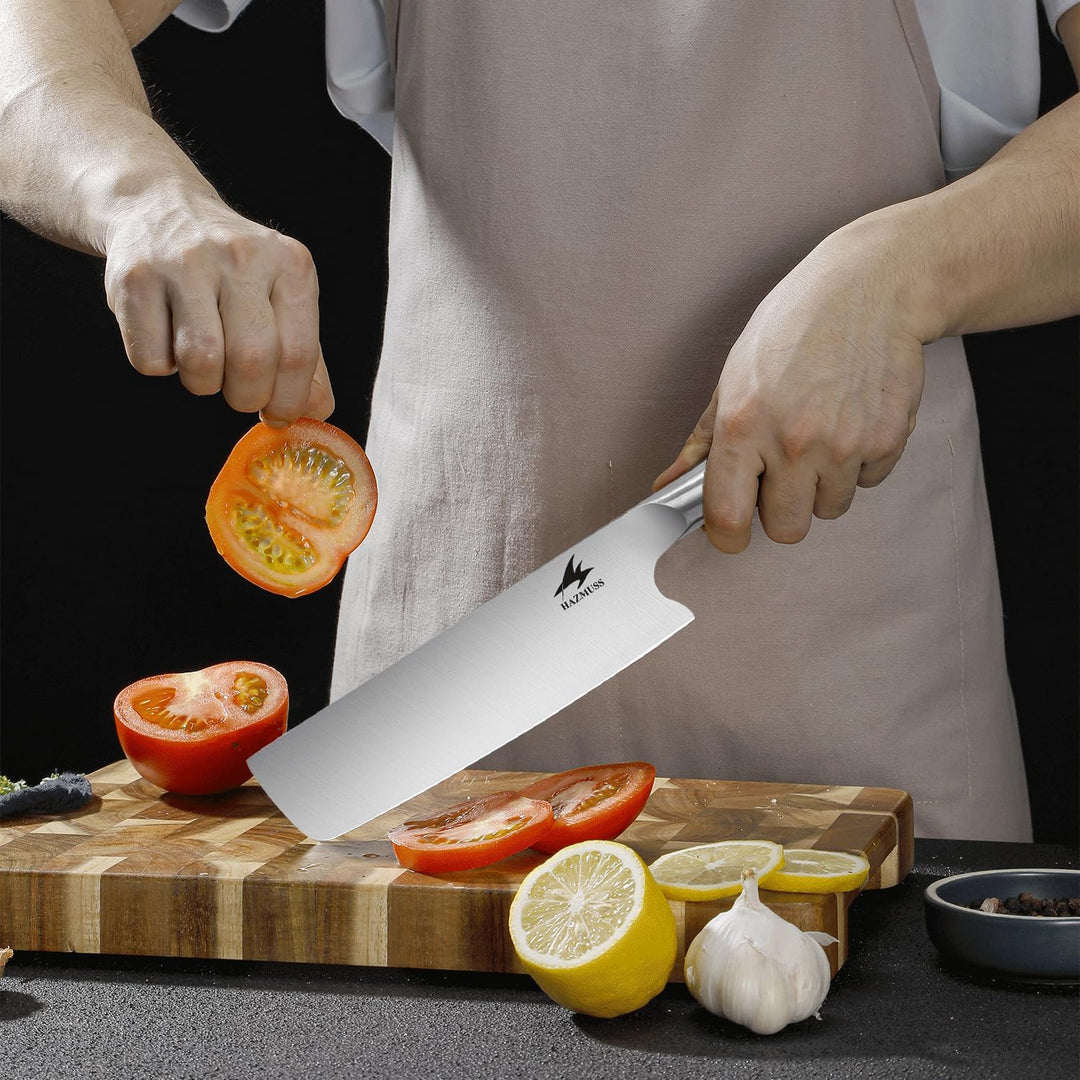 17,5 cm Japanisches Gemüsemesser mit Hochkohlenstoff-Edelstahlklinge und ergonomischem Goldenholzgri