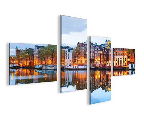 islandburner Bild Bilder auf Leinwand Amsterdam V3 Grachten Häuserzeile 4L XXL Poster Leinwandbild W