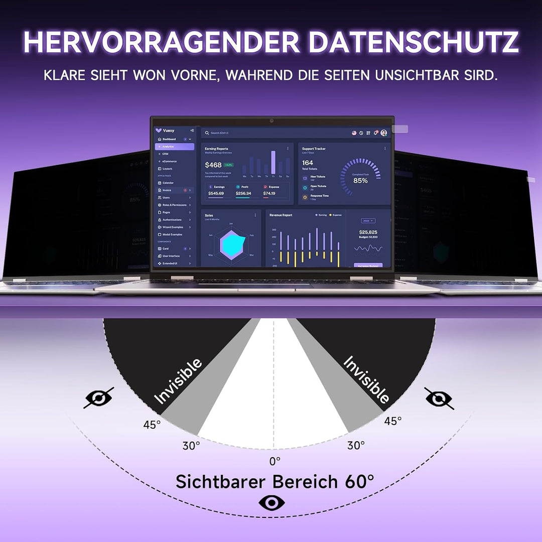 Blickschutzfolie für Laptop 16 Zoll 16:10, Anti Glare &amp; Blaulichtfilternd, Mit Randseitigen Klebestr