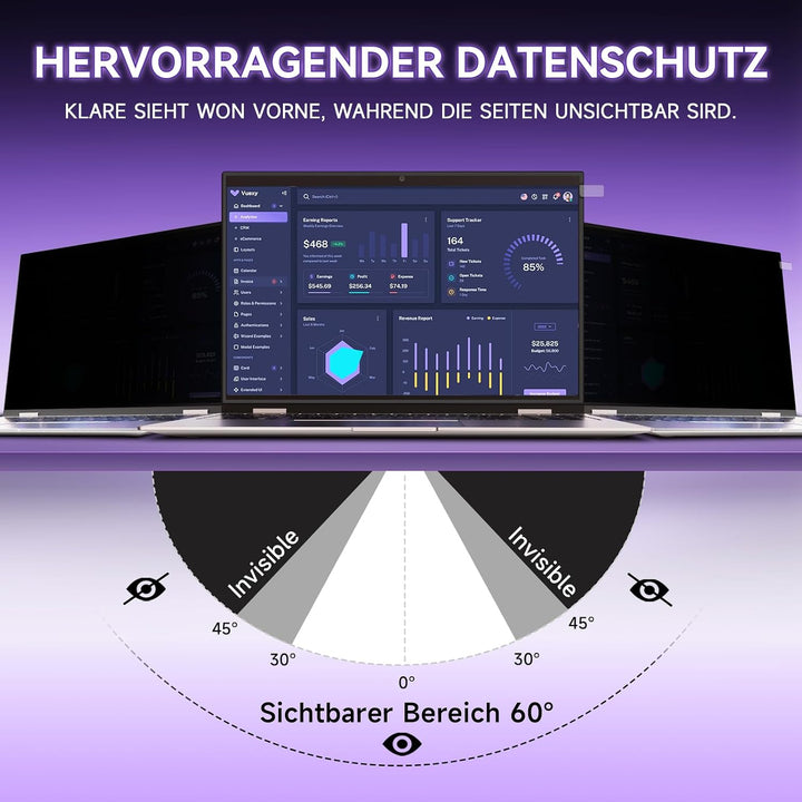 Blickschutzfolie für Laptop 16 Zoll 16:10, Anti Glare &amp; Blaulichtfilternd, Mit Randseitigen Klebestr