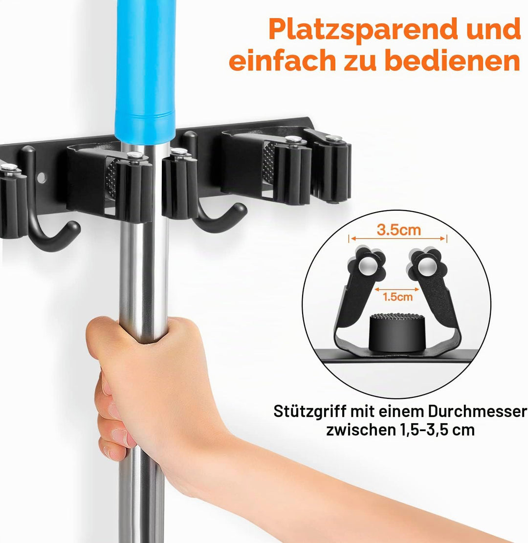 2 Stück Besenhalterung Wand, ibell Gerätehalter Edelstahl mit 10 Halter und 8 Haken, Mopphalter Wand