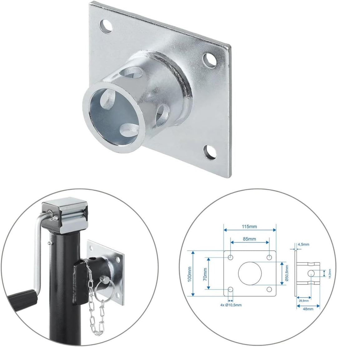 Preiswert & Gut 2X Halterung für Abstellstütze Silber – 115x100 mm Ø 51 mm 620 g Bohrungen Ø 10,5 mm