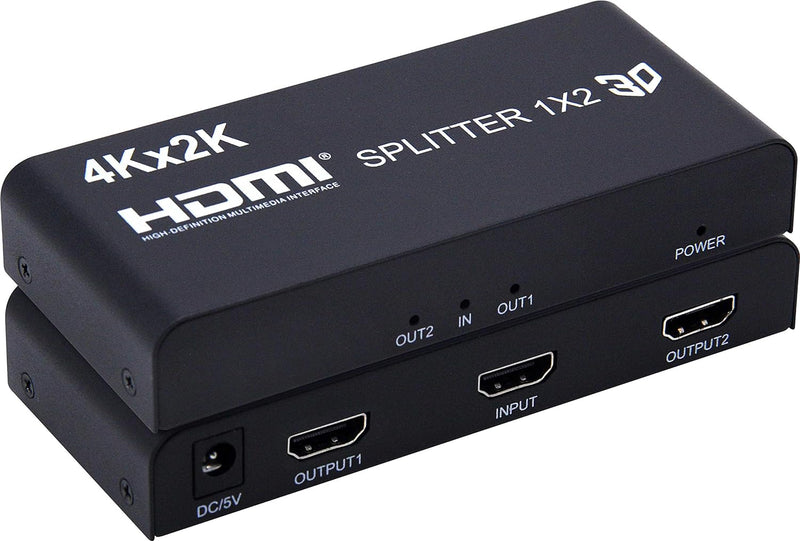 PremiumCord 4K HDMI Splitter 1-2 Port mit Netzteil, Metallgehäuse, Video Auflösung 4Kx2K 2160p UHD,