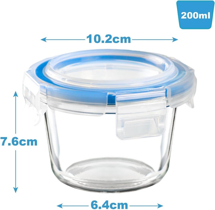 HillSpring Set aus 6 Kleinen Glasaufbewahrungsbehältern, 200 ml Lebensmittelbehälter mit Auslaufsich