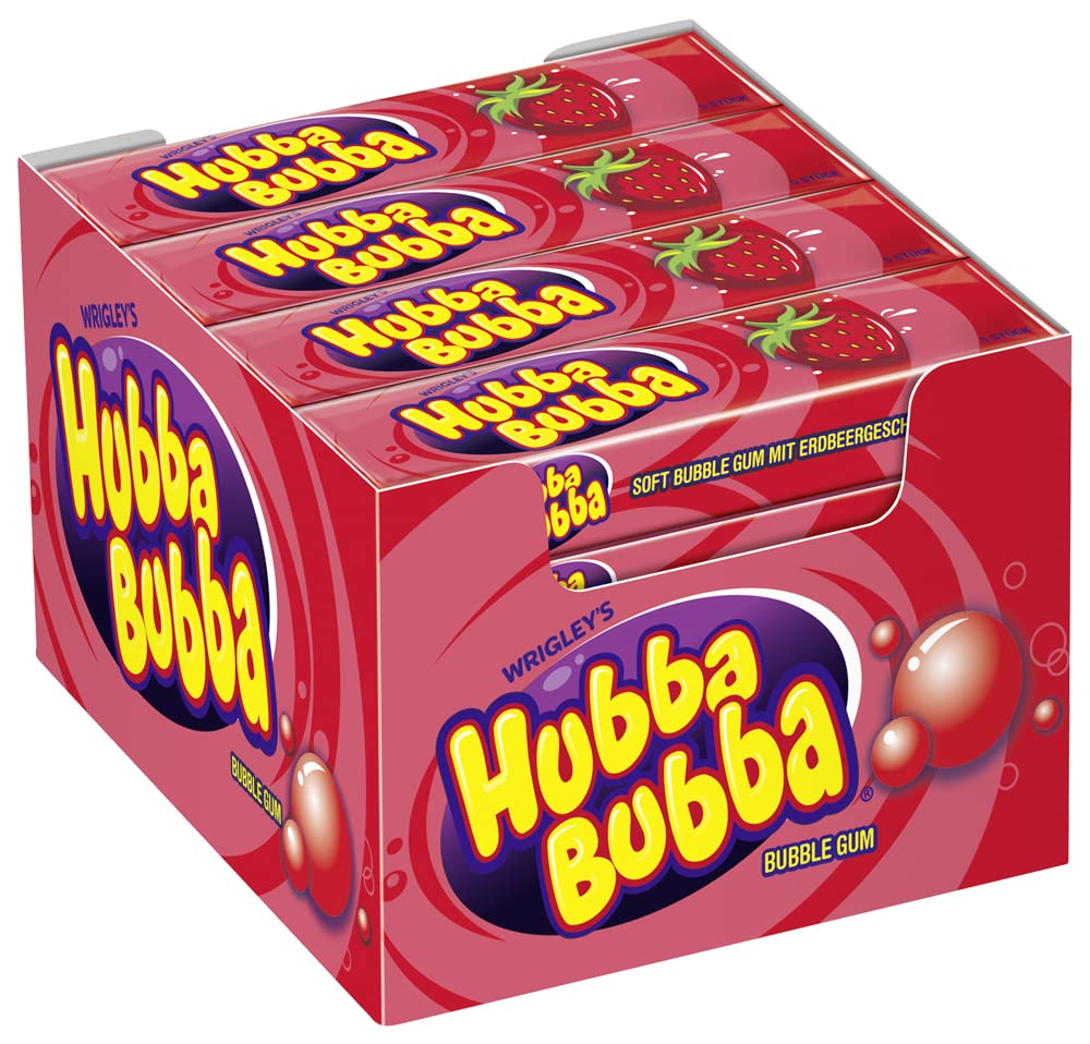 Hubba Bubba Kaugummi | Erdbeere | 20 Packungen (20 x 5 Stück) 700 g, Erdbeere