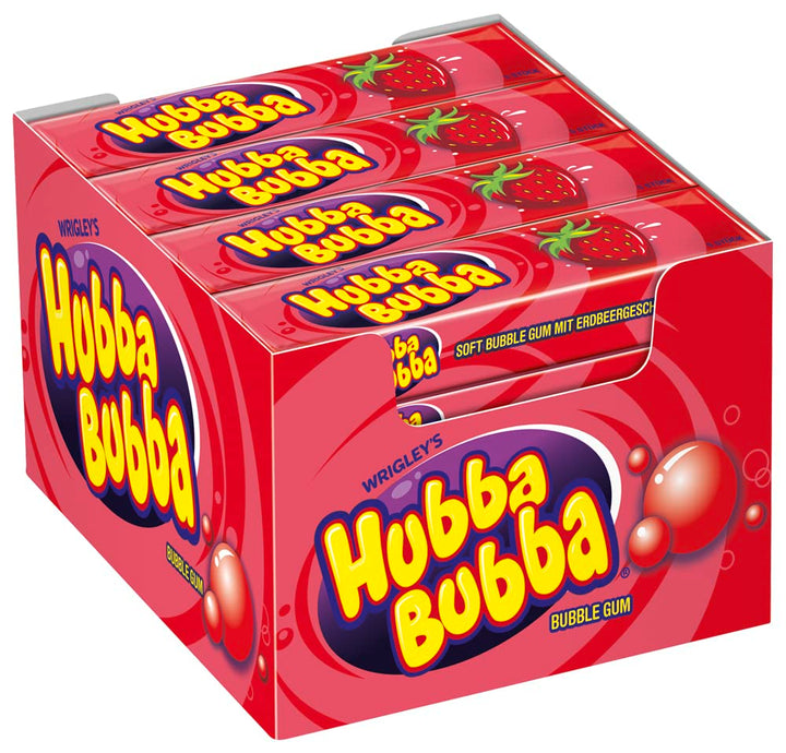 Hubba Bubba Kaugummi | Erdbeere | 20 Packungen (20 x 5 Stück) 700 g, Erdbeere