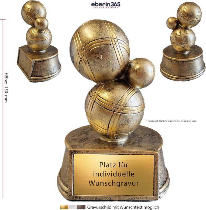 · 3D Bowl Pokal · Bosseln · Boccia · Boule · Boulekugeln & Zielkugeln in 3D · schwere Resinfigur Pét