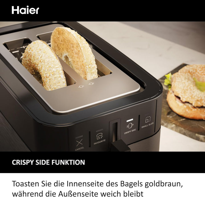 Haier Toaster aus Edelstahl, 2 Scheiben, 1150W I Extra tiefe Schlitze & Hebegriff zum Anheben gegen