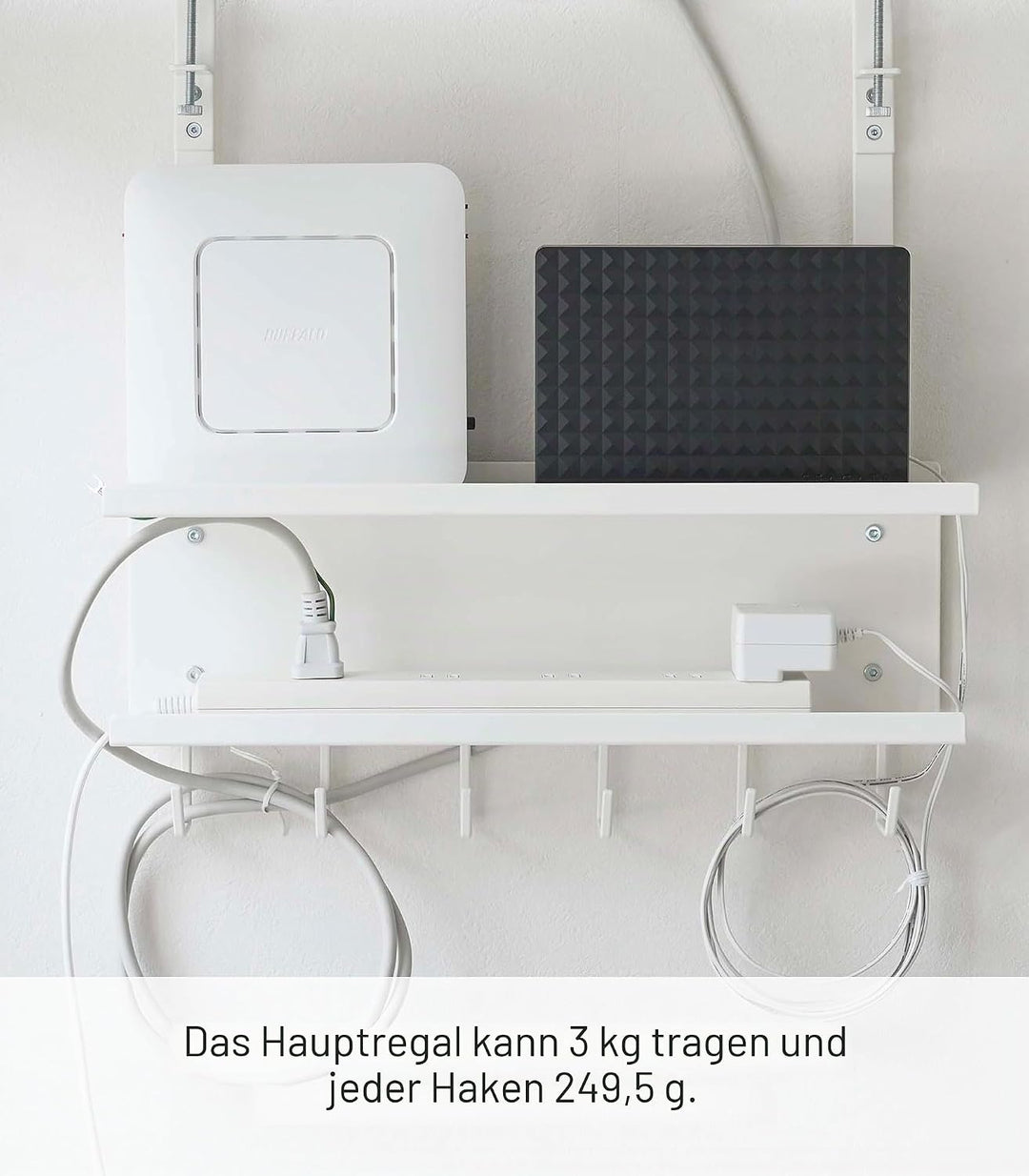 Yamazaki 5461 SMART Unter-Tisch Kabel- & Router-Organizer, weiss, Stahl, Minimalistisches Design Wei