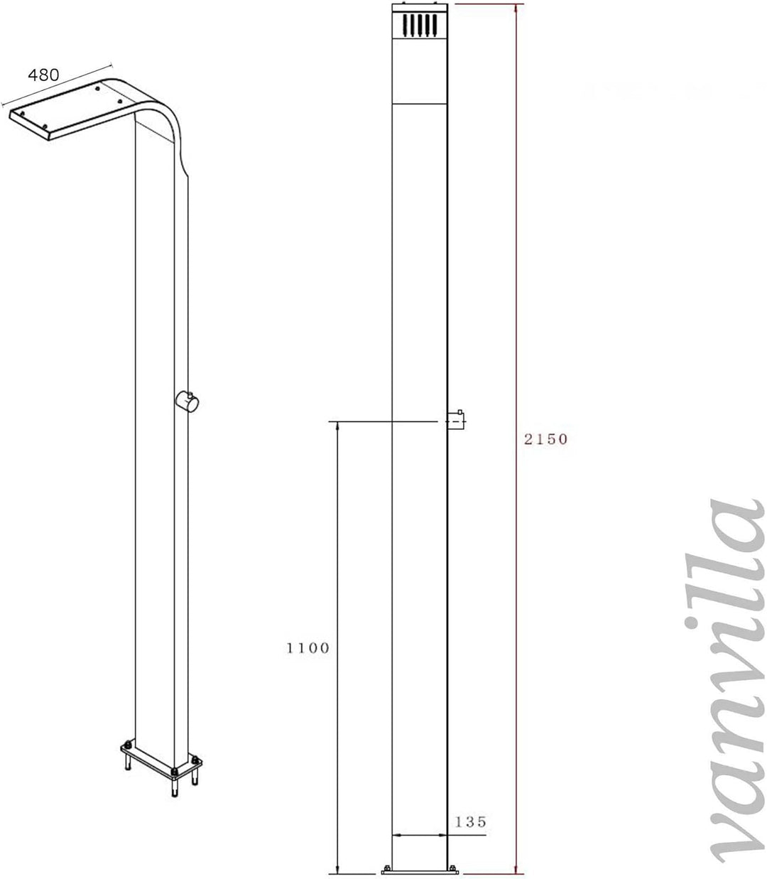 vanvilla Pooldusche Edelstahl Gartendusche Dusche Aussendusche ohne Duschtasse Zalea 2.0