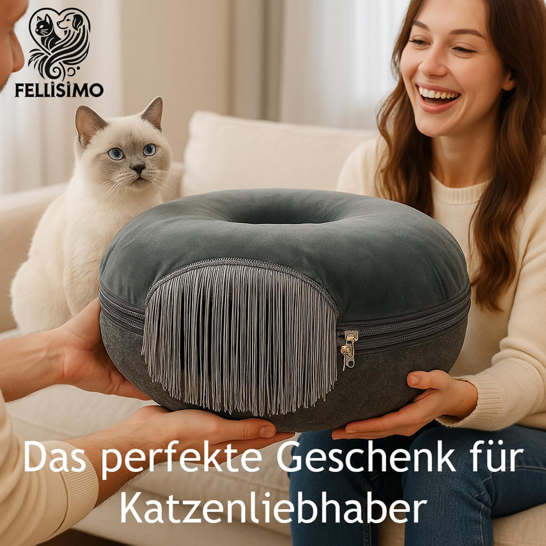 Katzenhöhle mit Flauschigen Kuschelbett | Anti-Slip Unterfläche | Atmungsaktiv | Katzentunnel aus Fi