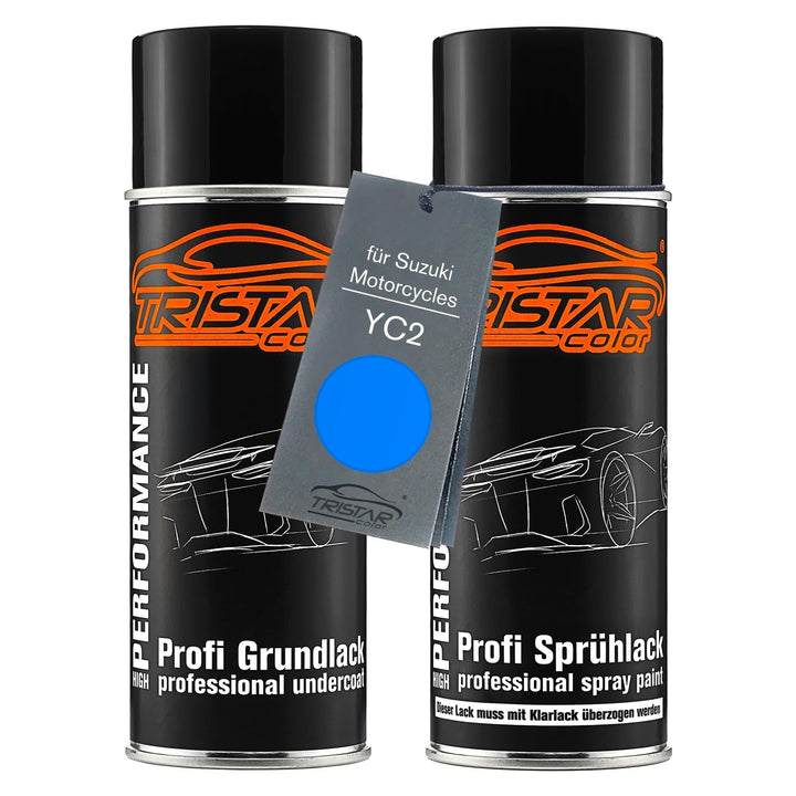 TRISTARcolor Motorradlack Spraydosen Set für Suzuki Motorrad YC2 Candy Grand Blue Perl Grundlack Bas
