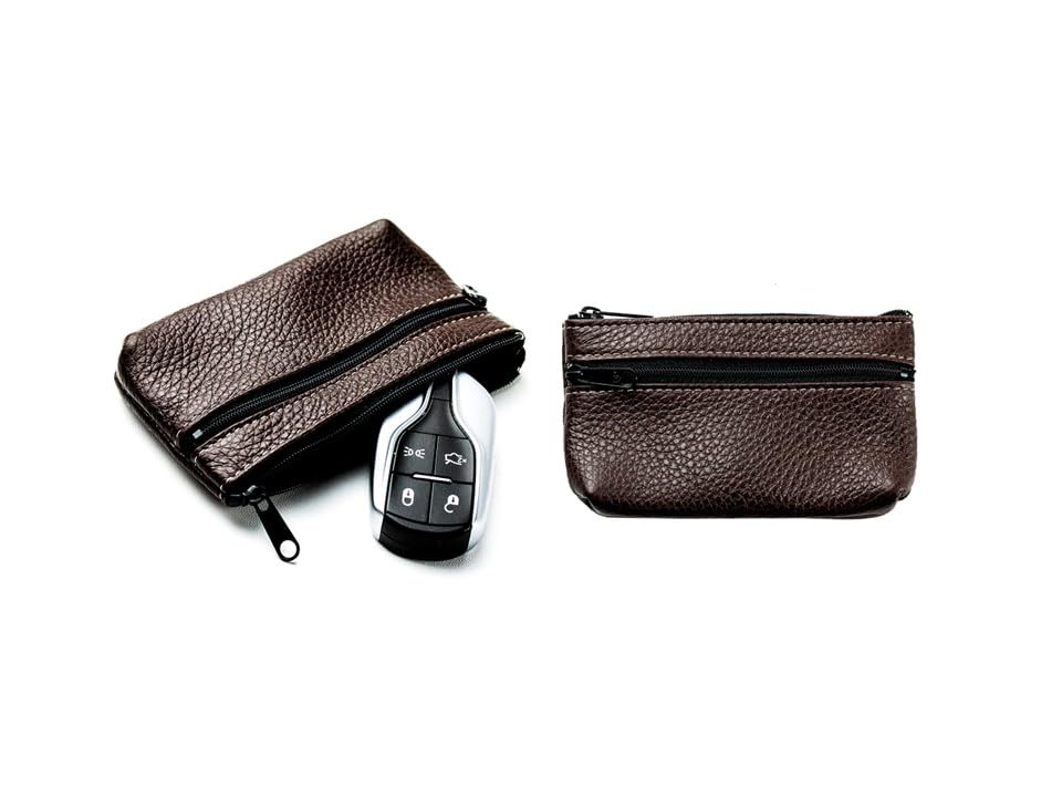 DELMON VARONE - Personalisierbares Schlüsseletui Leder Soft Grain braun - Schlüsseltasche mit Reissv