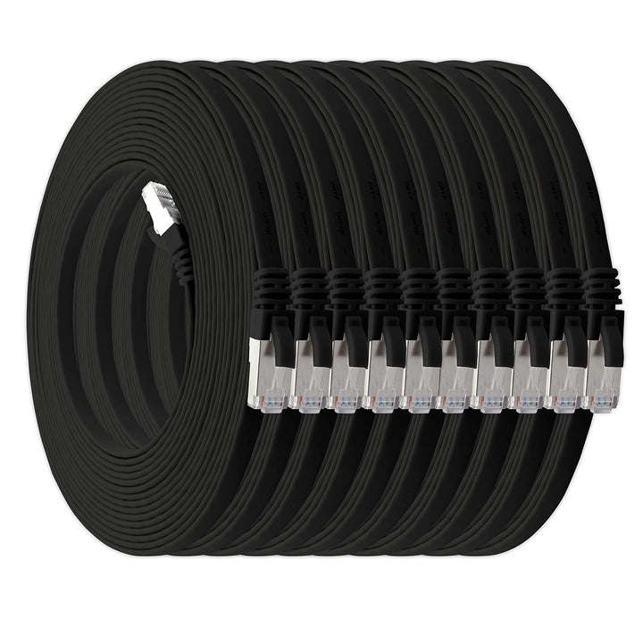 5m - schwarz - 10 Stück Cat7 Flachkabel Netzwerkkabel Cat 7 Rohkabel Gigabit Lan (10Gbit/s) Flachban