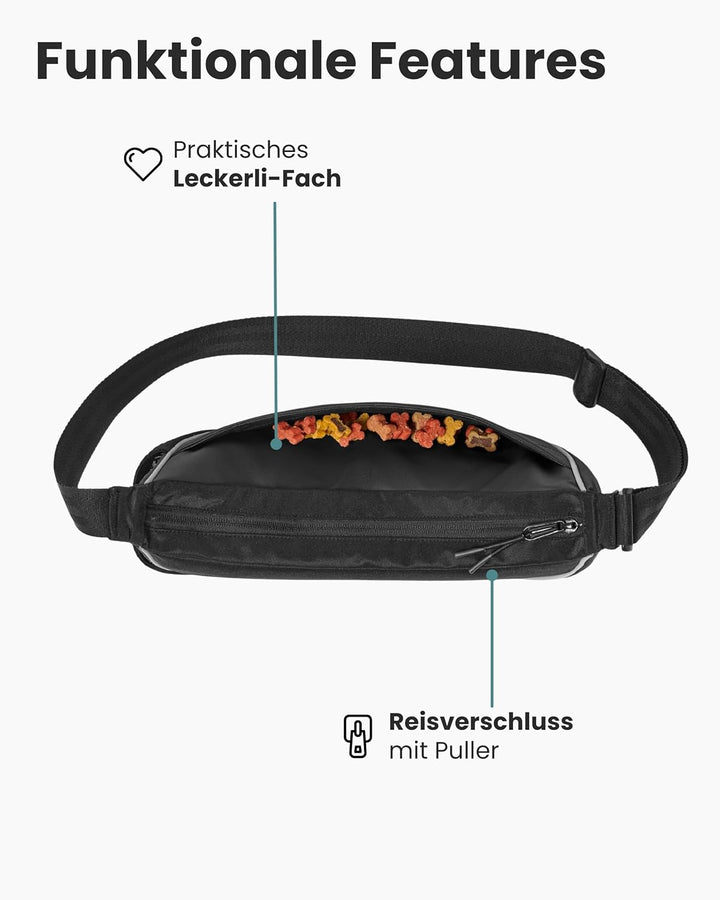 LARKSON Half Moon Bag Hundetasche Schwarz - Fiete - Umhängetasche für Gassi Gehen - Leckerlitasche m