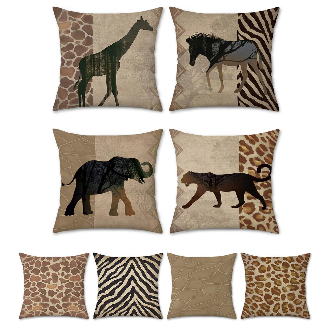 Bonhause 4er Set Kissenbezüge Afrikanische Tier Leopard 50 x 50 cm Doppelseitig Giraffe Zebra Polyes