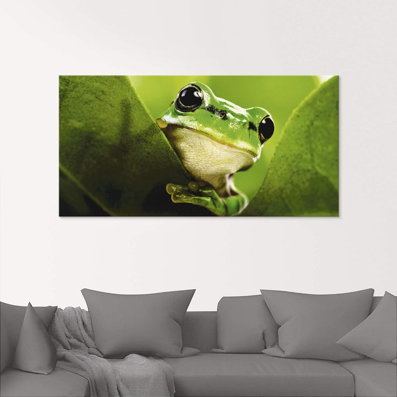 ARTland Glasbilder Wandbild Glas Bild einteilig 60x30 cm Querformat Natur Tiere Frosch Gesicht Laubf