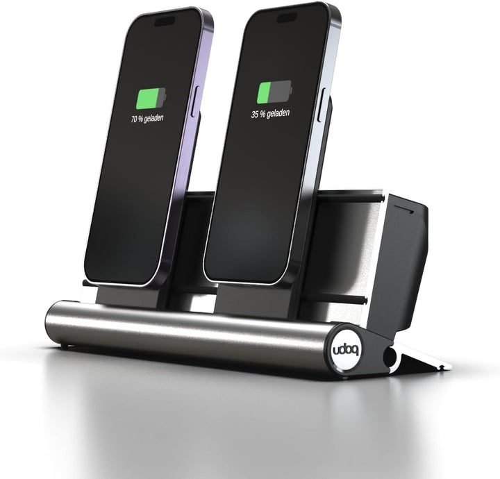 udoq 250 Ladestation für iPhone und AirPods, hochwertiges Design 4mm Aluminium, Lightning Kabel, Sil