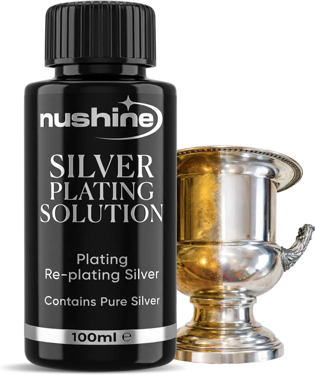 Nushine Silberpflege-Lösung, 150 ml, nachhaltige Wirkung für abgenutztes Silber, Messing, Kupfer und