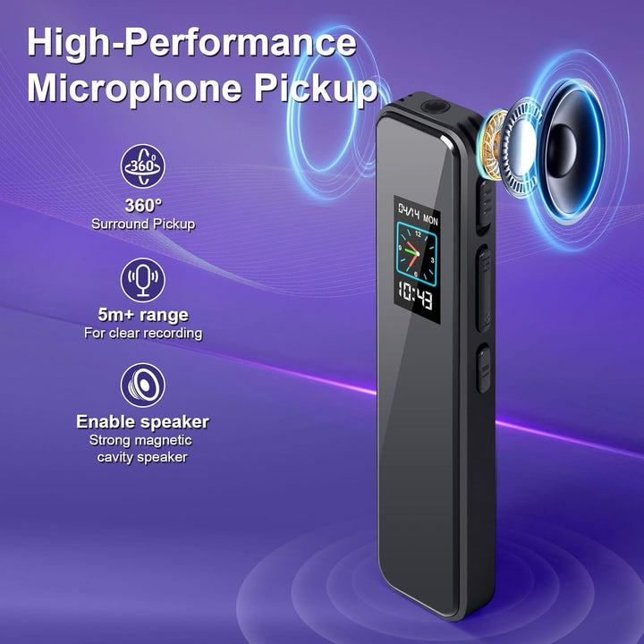 64GB Digitales Diktiergerät mit Sprachsteuerung – Mini Audio Recorder, Aufnahmegerät mit Wiedergabe,