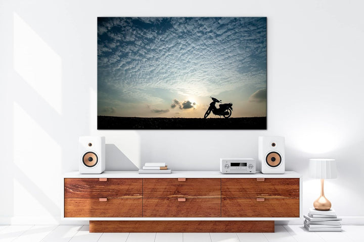 deyoli einsames Motorad Format: 60x40 als Leinwandbild, Motiv fertig gerahmt auf Echtholzrahmen, Hoc