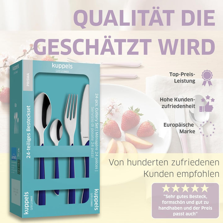 Kuppels Prisma Besteck Set für 6 Personen aus Edelstahl poliert | Besteckset 24-teilig | Hochwertige