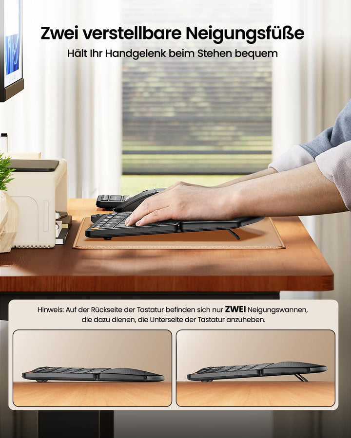 ProtoArc Ergonomische Tastatur Maus Set, EKM04 2,4 GHz Kabellos Ergo Tastatur Maus, Separater Ziffer