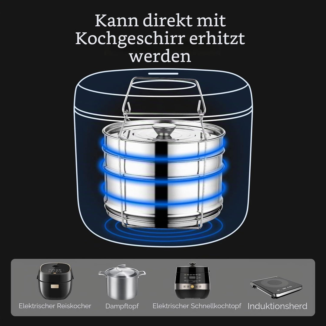 Stapelbarer Dämpfeinsatz, 304 Edelstahl Dampftopf, 3 stufiges stapelbares Dämpfgeschirr mit Deckel,