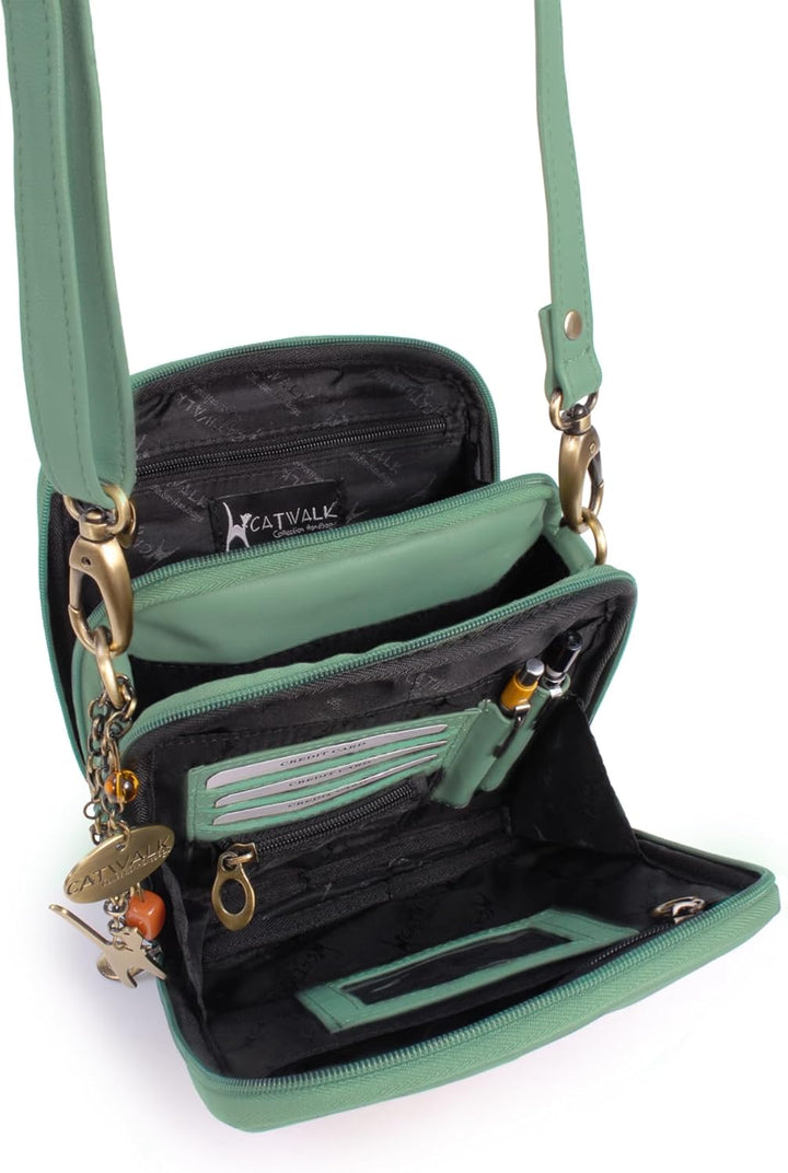 Catwalk Collection Handbags - Leder - Organizer/Umhängetasche/Schultertasche - TEAGAN Grün, Grün