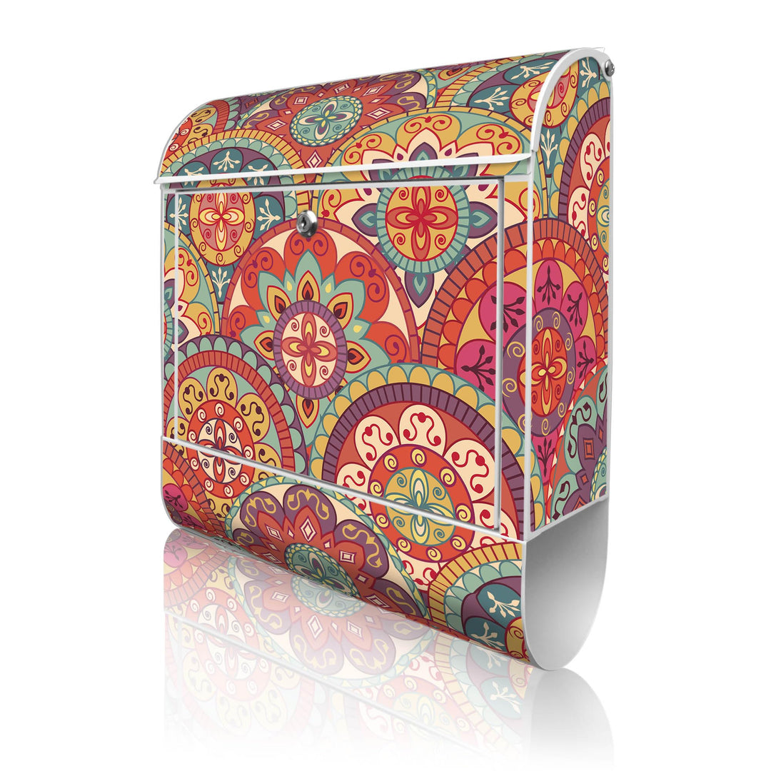 banjado® Design Briefkasten mit Motiv Rosetten 39x47x14cm &amp; 2 Schlüssel - Briefkasten Stahl weiss mi