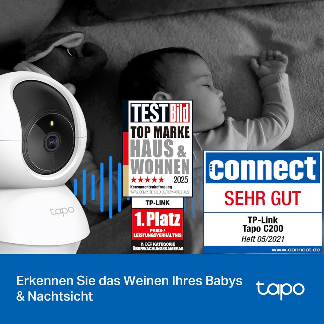 Tapo TP-Link C200P2 360° Überwachungskamera für den Innenbereich, 1080P, Nachtsicht, Bewegungserkenn