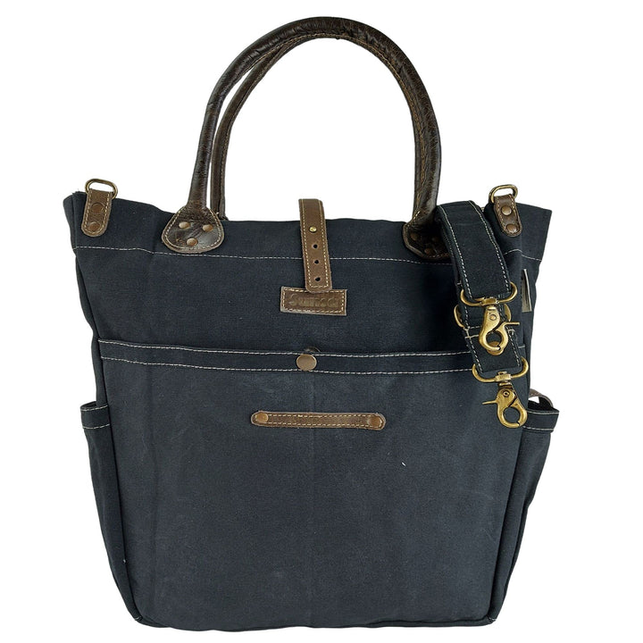 Sunsa Damen gross Handtasche. Shopper aus Canvas & Leder. Schwarze Nachhaltige Schultertasche für Or