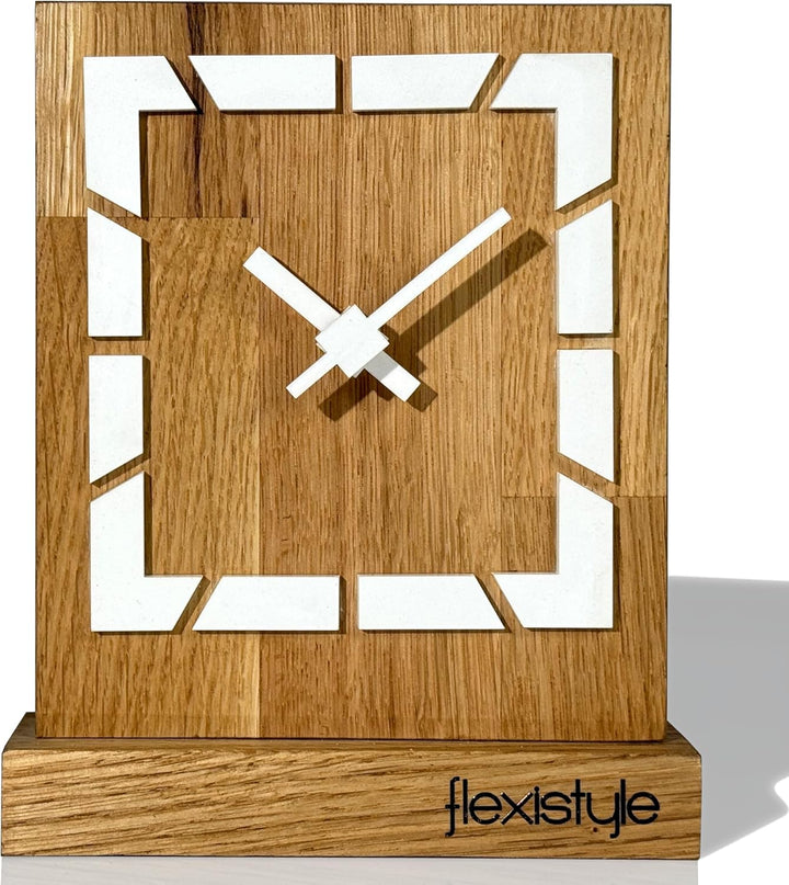 FLEXISTYLE Modern standuhr tischuhr klein aus Holz Eiche Wohnzimmer Badezimmer Uhr Holz tischuhren h