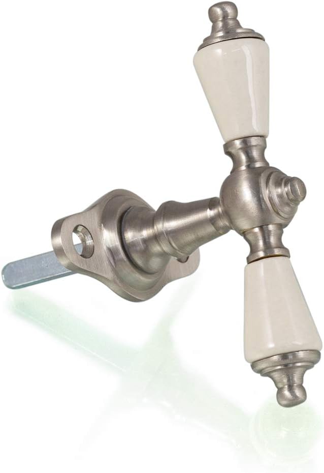 Antikas - Fensterolive Nickel gebürstet, Gründerzeit-Jugendstil Griff in altweiss