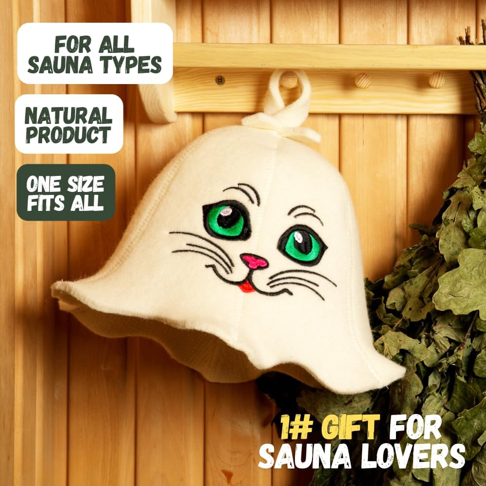 Natural Textile Saunahut 'Sauna Kitten' White - 100% organische Wollfilzmützen - Schützen Sie Ihren