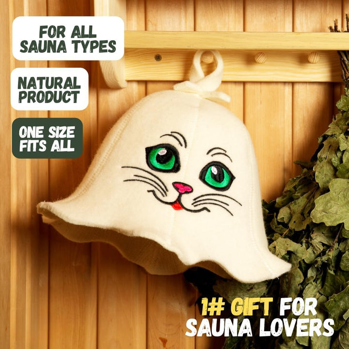 Natural Textile Saunahut 'Sauna Kitten' White - 100% organische Wollfilzmützen - Schützen Sie Ihren