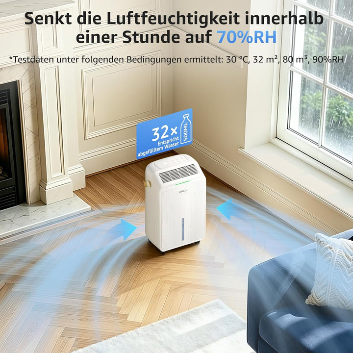 KNKA Luftentfeuchter, 16 L/T, Energiesparender Entfeuchter, Leiser Raumentfeuchter, 3,3 L Wassertank