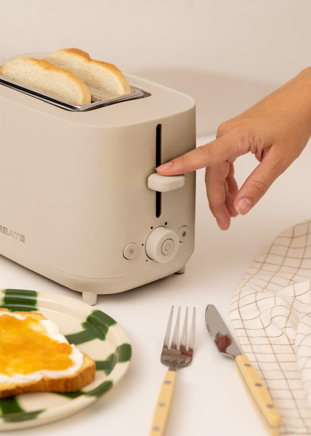 CREATE/TOAST STUDIO/Toaster Sand / 6 Leistungsstufen, Krümelschublade, Thermostat, Auftauen, Aufwärm