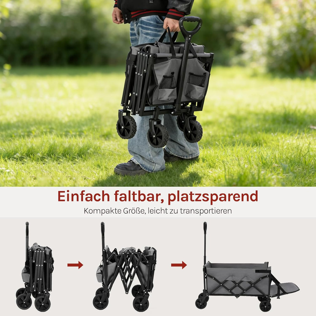 WOLTU Bollerwagen faltbar, 110L + 150kg Tragkraft, Handwagen mit 2 Getränkehaltern, 4 abnehmbaren Rä