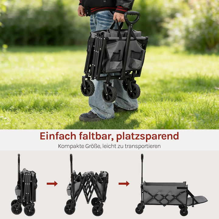 WOLTU Bollerwagen faltbar, 110L + 150kg Tragkraft, Handwagen mit 2 Getränkehaltern, 4 abnehmbaren Rä