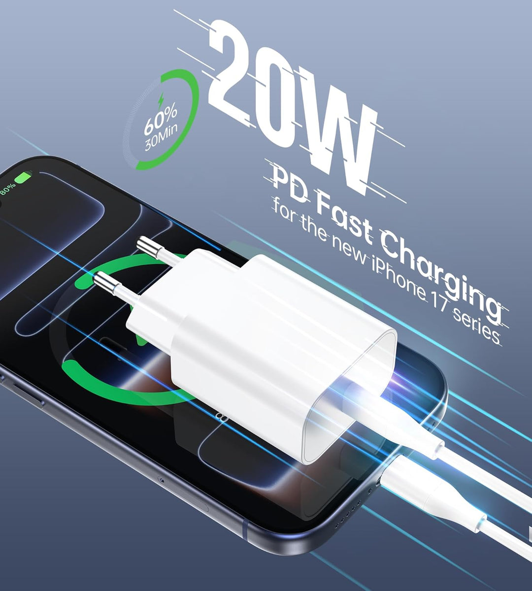 20W USB C Adapter, USB-C Ladegerät kompatibel mit i-Phone 17/16/15/14/13 Plus Pro Max Mini, i-Pad, A